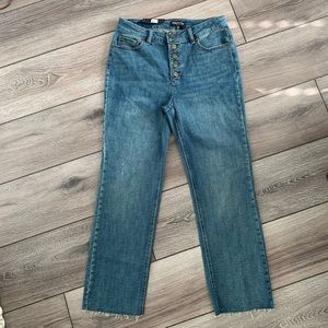 Kenneth Cole high rise straight leg raw hem jeans